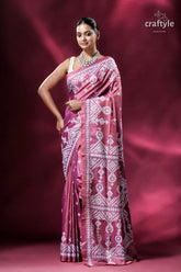 Rose gold kutch work elegant kantha stitched saree mauve saree white embroidery 1