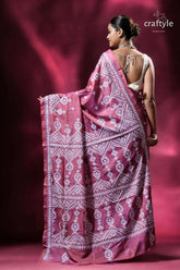 Rose gold kutch work elegant kantha stitched saree pink saree white embroidery 5
