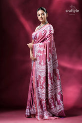 Rose gold kutch work elegant kantha stitched saree pink saree white embroidery 3