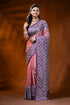 Rose pink dyed silk gujarati stitch saree with mirror work geometric design 1
