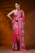 Rose pink handcrafted silk kantha saree with paisley floral design 1