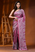 Rose pink silk gujarati stitch saree with handcrafted circular motifs 1