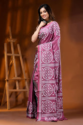 Rose pink silk gujarati stitch saree with handcrafted circular motifs 3