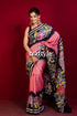Rose pink sri krishna painted hand batik mulberry pure silk saree pink saree floral batik design 1