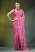 Rose pink swan motif hand embroidered silk kantha saree vibrant adorned intricate 1