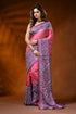 Rose wine dyed kutch work silk saree with mirror detailing ethnic design 1