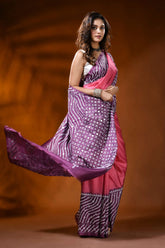 Rose wine dyed kutch work silk saree with mirror detailing ethnic design 4