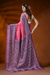 Rose wine dyed kutch work silk saree with mirror detailing ethnic design 5