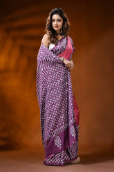 Rose wine dyed kutch work silk saree with mirror detailing ethnic design 7
