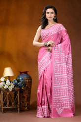 Rosy pink hand embroidery silk kutch work saree with ethnic pattern vibrant pink saree intricate white 4