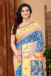 Royal blue and orange classic jamdani saree for women woman blue yellow saree 2