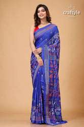 Royal Blue Floral Theme Ethnic Silk Kantha Saree-Craftyle