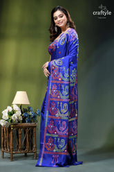 Royal blue multi-thread gujrati stitch premium kantha silk saree vibrant royal blue saree adorned 3