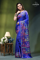 Royal blue multi-thread gujrati stitch premium kantha silk saree vibrant royal blue silk saree 7