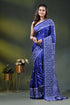 Royal blue silk gujarati stitch saree with handcrafted ethnic design 1
