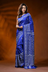 Royal blue silk gujrati stitch saree with chevron design mirror work 6