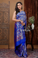 Royal Blue Silk Swarnachari Saree - Golden Zari Meena Work - Luxurious and Elegant - Craftyle