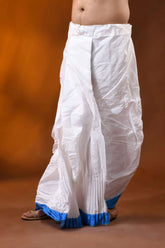 Royal blue temple border mayur puchha pure cotton dhoti - ready to wear 2