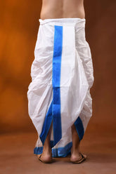 Royal blue temple border mayur puchha pure cotton dhoti - ready to wear 3