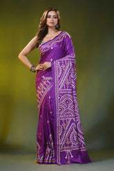 Royal purple hand embroidered geometric silk kutch work saree 6