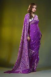 Royal purple hand embroidered geometric silk kutch work saree 4