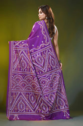 Royal purple hand embroidered geometric silk kutch work saree 5