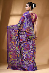Royal purple multi-thread bird theme kantha silk saree purple silk saree intricate floral 5