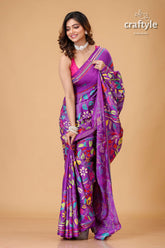 Royal Purple Multicolor Silk Kantha Stitch Saree - Craftyle