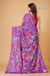 Royal Purple Multicolor Silk Kantha Stitch Saree - Craftyle