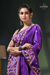 Royal purple multithread kutch embroidery ethnic silk kantha saree purple silk saree intricate embroidery 2