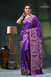 Royal purple multithread kutch embroidery ethnic silk kantha saree purple saree intricate white orange 6