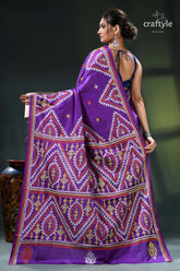 Royal purple multithread kutch embroidery ethnic silk kantha saree purple saree intricate white gold 5