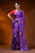 Royal purple silk kantha work saree with multicolor swan lotus motif 1
