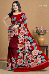 Ruby red floral hand batik pure mulberry silk saree vibrant red saree bold floral 6