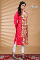 Ruby red muticolor thread kantha work cotton kurti for women woman red embroidered tunic 3