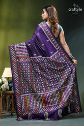 Russian violet multicolor thread kutch work silk saree - mirror purple saree intricate multicolored embroidery 5