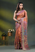 Rust brown multicolor floral design hand batik silk kantha stitch saree 1
