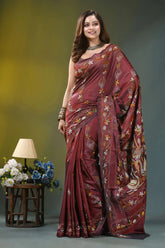 Rust maroon nature theme silk kantha work saree maroon silk saree adorned intricate 6