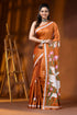 Rust orange multi-thread swan motif hand embroidered silk kantha saree 1