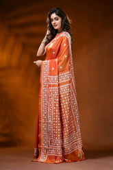 Rust orange silk kutch work saree with hand embroidered ethnic design 3