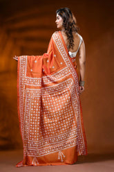 Rust orange silk kutch work saree with hand embroidered ethnic design 5