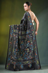 Sable black multicolor village theme silk kantha saree intricate multicolored 5