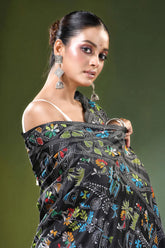 Sable black multicolor village theme silk kantha saree vibrant multicolored floral 2