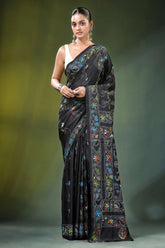 Sable black multicolor village theme silk kantha saree elegant adorned 1