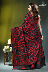 Sable black red thread flower motif ethnic silk kantha saree black saree vibrant red floral 5