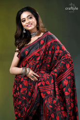 Sable black red thread flower motif ethnic silk kantha saree black saree vibrant red floral 2