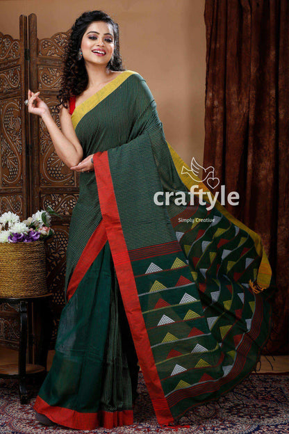 Sacramento Green Authentic Handloom Indian Saree-Craftyle