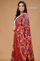 Sacrlet Red Blended Bangalore Silk Kantha Work Dupatta - Craftyle