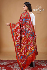 Sacrlet Red Blended Bangalore Silk Kantha Work Dupatta - Craftyle