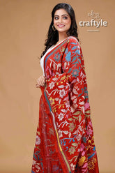 Sacrlet red blended bangalore silk kantha work dupatta red embroidered shawl 2